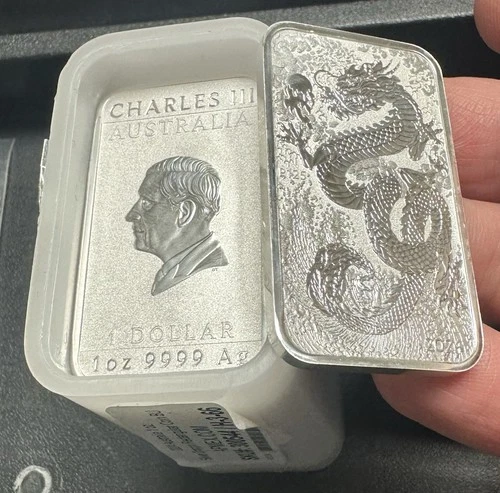 2024 Australia Perth Mint 1 oz Silver Dragon Rectangular Coin Bar BU~ Fresh Roll