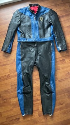 Vintage Harro Motorrad Lederkombi schwarz/blau Gr. ??