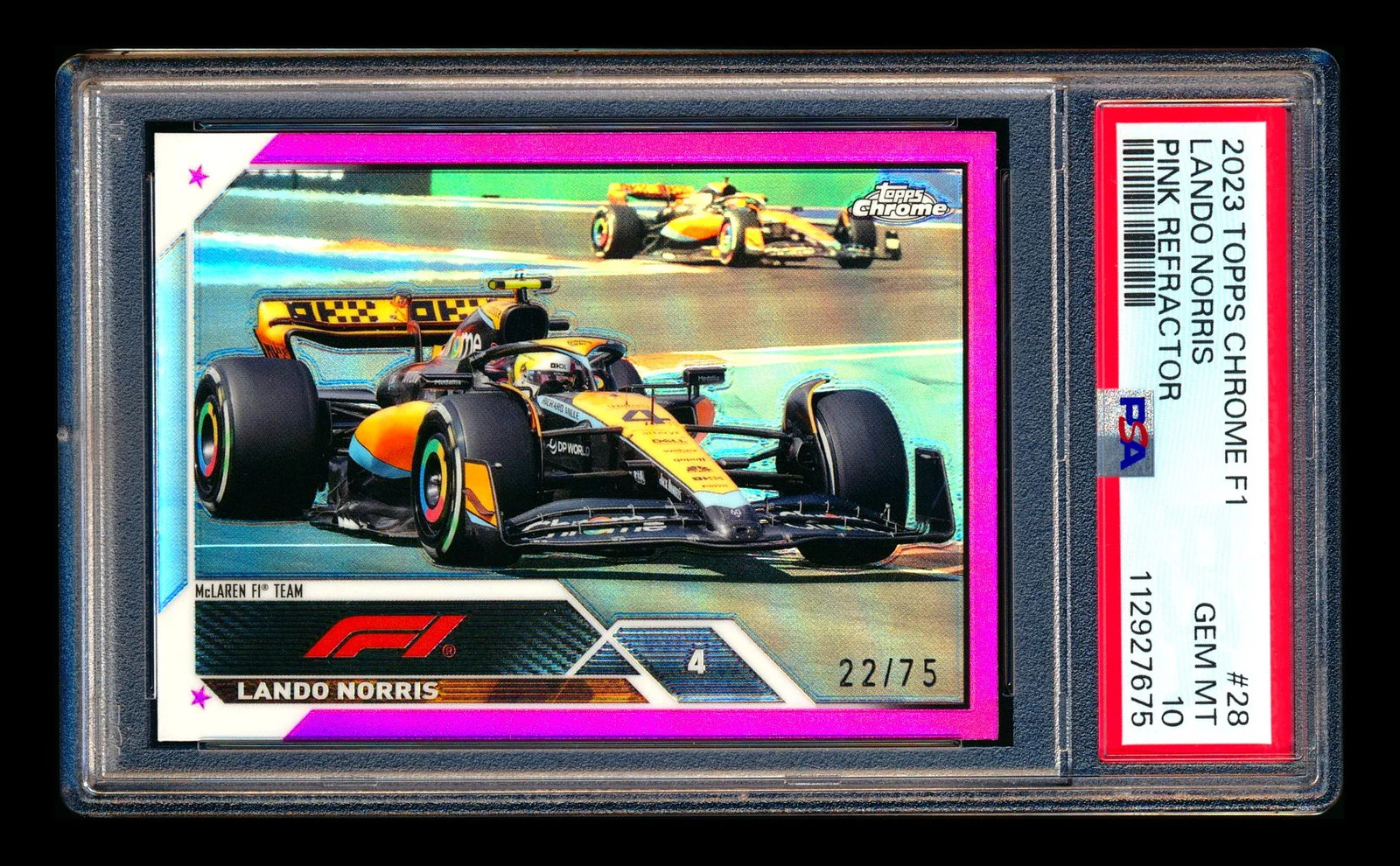 2023 Topps Chrome F1 #28 Lando Norris Pink Refractor #22/75 PSA 10 view 1