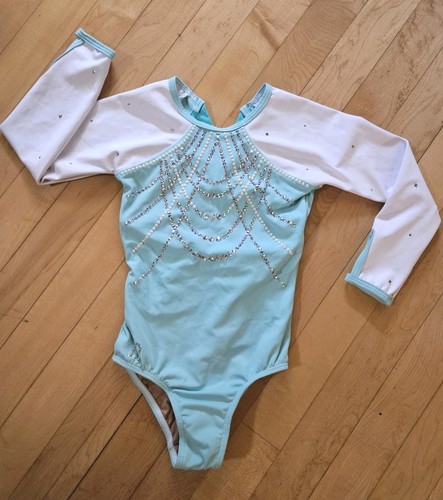 Rhinestone & Pearl Sylvia P SylviaP Size 6 Gymnastics Competition Leotard Teal