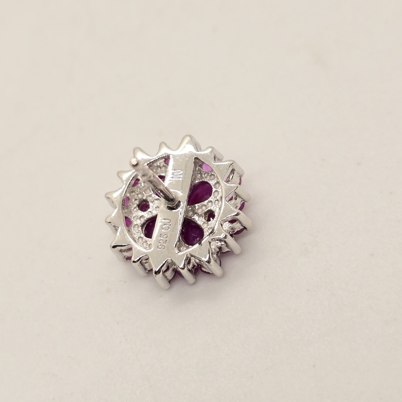 Sterling Silver Ruby Cluster Flower Stud Earrings - image 5