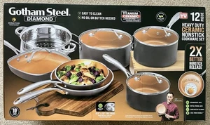 Gotham Diamant en acier 12 Pc Ensemble de produits de cuisine antiadhésifs en céramique résistant à la pression & Boîtes