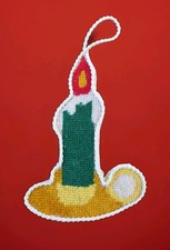 Vintage Candle Cross Stitch Needlepoint Christmas Ornament 1970's MCM 5.5"Tall
