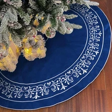 Blue Christmas Tree Skirt Velvet 36 inch，Elegant Velvet Fur Plush Blue Tree S...