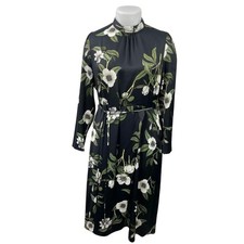 River Island Black Floral Long Sleeve Open Back Mock Neck Wrap A-Line Dress 18