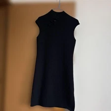 SHANGHAI TANG Sleeveless Dress M Black Wool