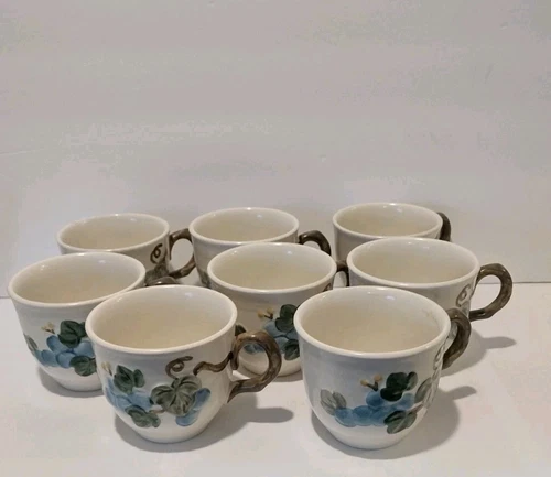 Metlox POPPYTRAIL 8 Coffee Tea Cups SCULPTURED GRAPE Poppy Trail Blue Teacup Cup