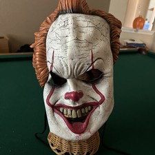 Deluxe Pennywise Adult Halloween Mask Costume Mask Soft Rubber Ties Padded Creep