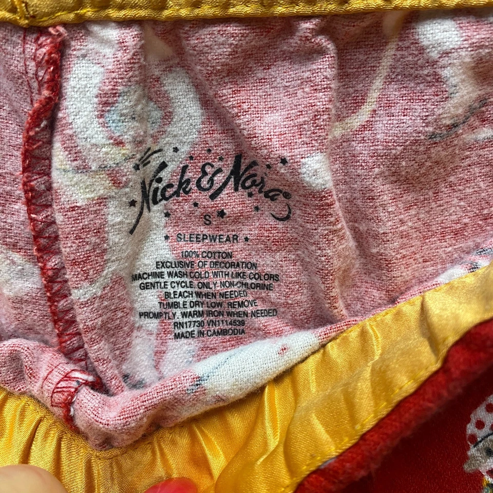 Nick & Nora Ropa de Dormir Pantalones Mujer Pequeño Rojo Mono Invierno Algodón Cordón Pijamas Foto 4 de 4