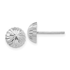 Real 14K White Gold Polished  Diamond-Cut Half Ball Post Earrings