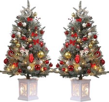 3Ft Prelit Snow Flocked Artificial Christmas Tree - 78 Warm White LED Battery...