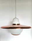 Vtg Mid Century Modern Lightolier Copper  Milk Glass Ceiling Light Pendant