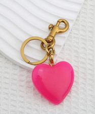 Glossy Hot Pink Heart Bag Charm Gold Hardware Keychain Velvet Gift Dustbag