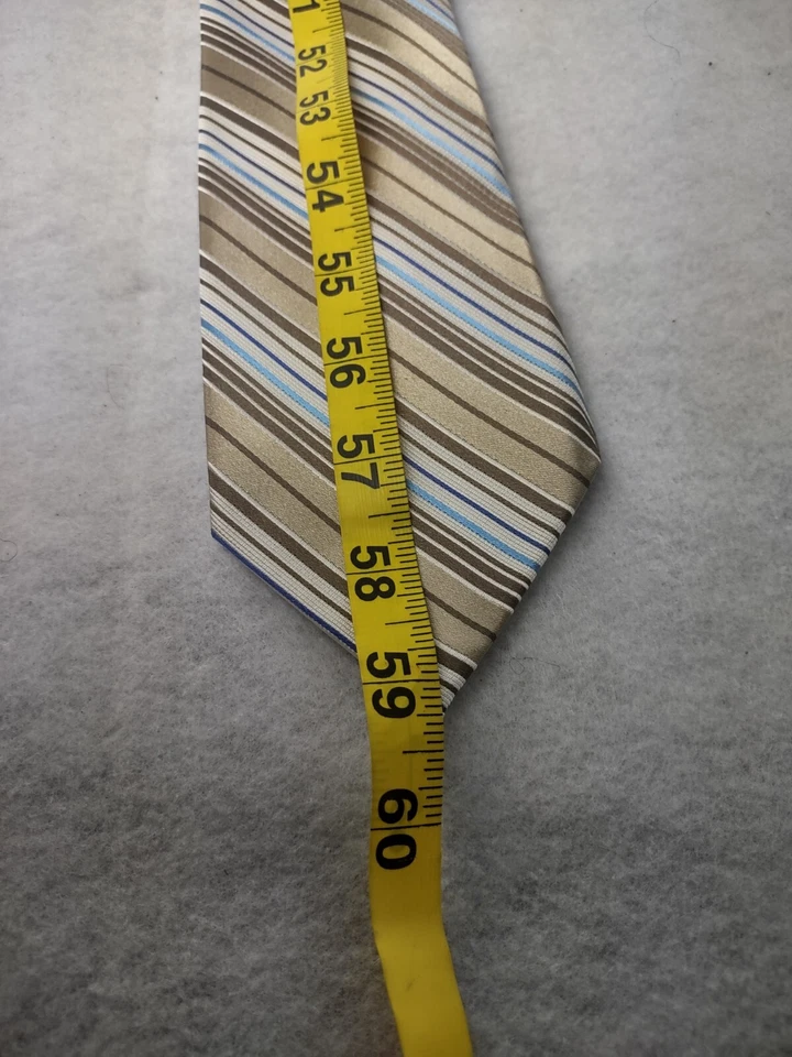 Croft & Barrow Men's Brown, Tan, Silver, Blue, White, 100% Silk Striped Necktie - Image 4 of 4