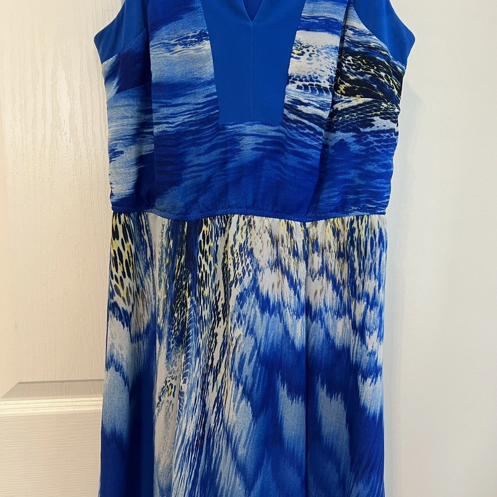 VETEMENTS Maxi abito Rabbit Designs A Line Vacay spiaggia crociera resort costiero blu floreale 6
