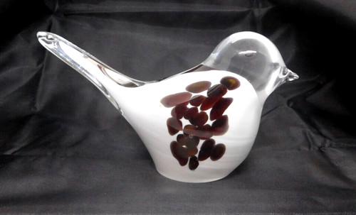 Figure Art Glass Bird Long Tail Paperweight White Brown Clear Head Hollow 3.5 In