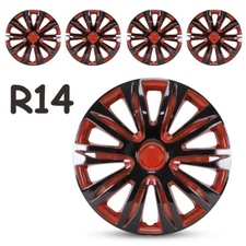 14" Set Of 4 Wheel Hub Caps Cover Replacements R14 Tire & Steel Rim Black Red