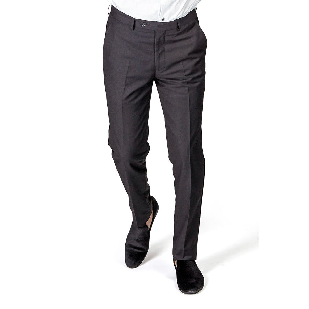 Tuxedo Black Dress Pants VELVET Side Line Mens Slacks Trouser Flat Front By  AZAR