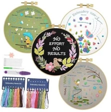 ERKOON 4 Pack Beginner Embroidery Kits for Adults DIY Starter Kit with 33 