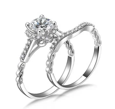 2pc 925 Sterling Silver Cz Wedding Band Engagement Rings Set Women Sz 3-12 SA027