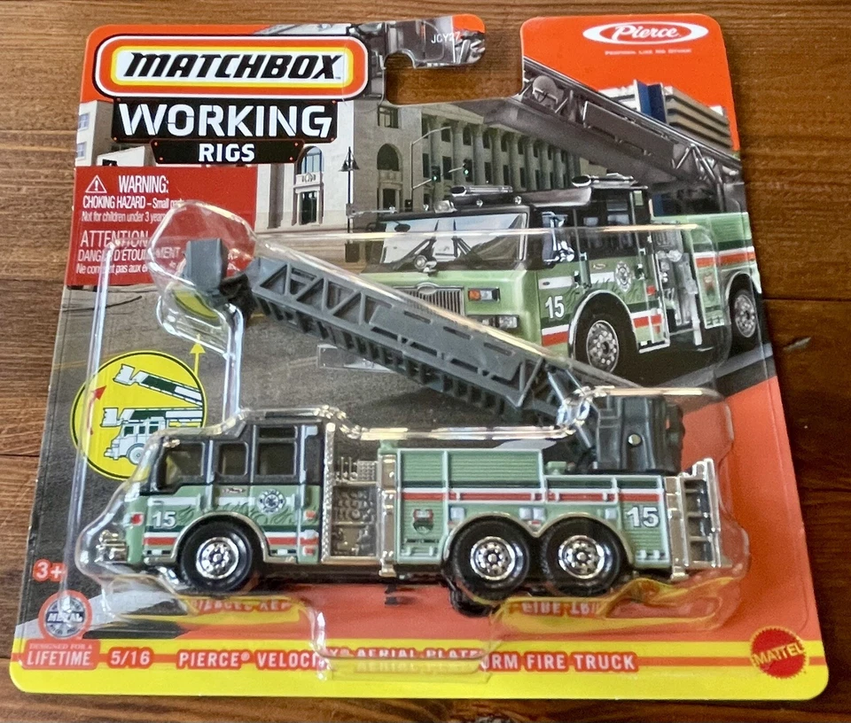 2024- Matchbox Working Rigs Pierce Velocity Ariel Platform Fire Truck -Green - Image 2 of 4