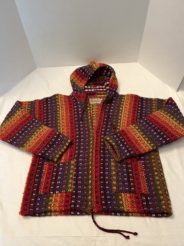 ECC Hooded Wool Blend Zip Sweater Jacket Ladies SM Handmade In Ecuador