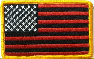 USA FLAG RED & BLACK Flag Patch W/ VELCRO  Brand Fastener Gold Border 