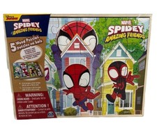 Spidey And His Amazing Friends 5 Wooden Puzzles- New In Wood Box