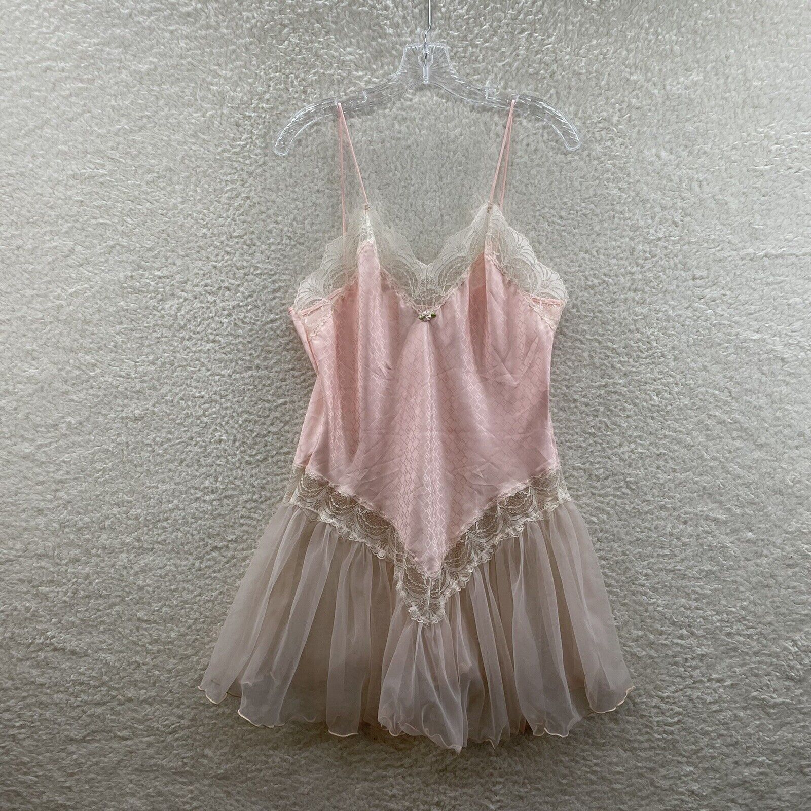 90 Vintage Jaclyn Smith Baby Pink Tulle Mesh Angelic Lingerie Sl
