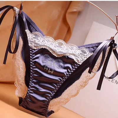 6 Pcs Lot Womens Sexy Side Tie Silky Satin Panties Bikinis Lace Underwear Brief