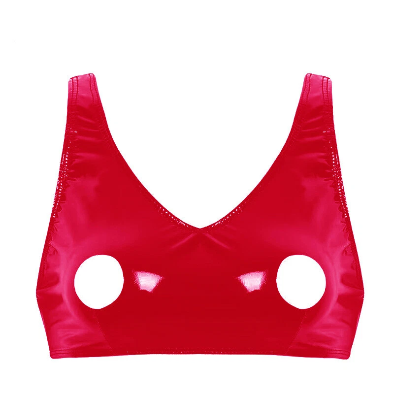 Bra Top Underwear Latex Lingerie Nightclub Women's Sexy PVC Leather Nipples Open - Image 3 of 4