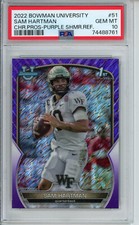 Sam Hartman Rookie 2022 Topps Bowman 1st Chrome Purple Shimmer RC PSA 10