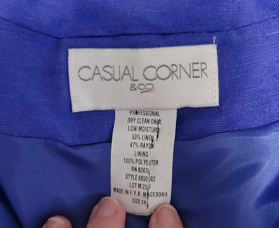 Blazer informal Corner & Co para mujer de lino azul cobalto talla 14 hombreras Foto 3 de 4