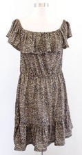 NWT Asos Brown Leopard Print Ruffle Off the Shoulder Dress Size 12 Casual Mini