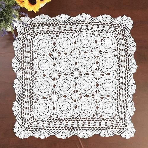 Vintage Handmade Crochet Lace Tablecloth Doily Square Table Cover Wedding Decor - Picture 8 of 35