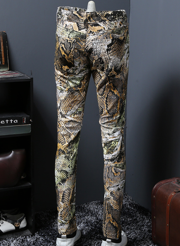 Men Snakeskin Trousers Zip Personality 