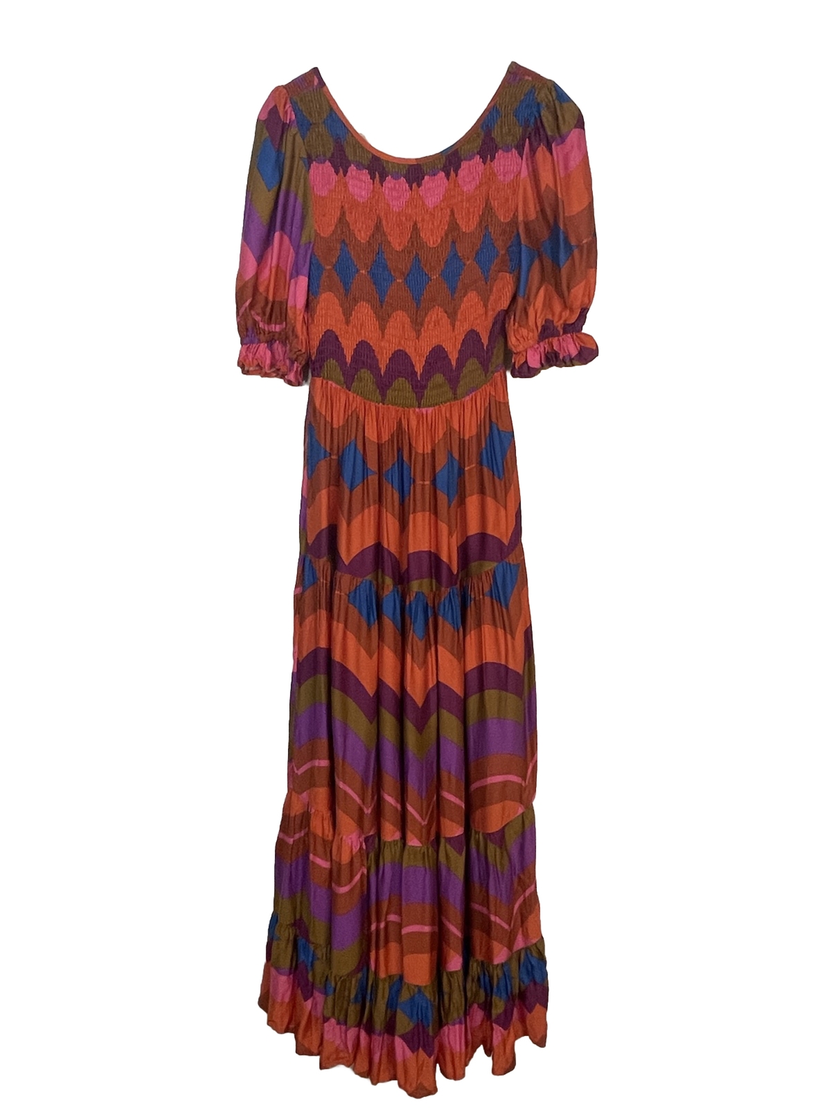 Vici Small Geometric Tiered Multicolor Maxi Dress Bohemian Vacation Sun