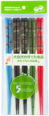 [ 5 Paar ] Essstäbchen aus Bambus [ Design GOLDENE WELLEN ] 5 Farben Japan Style