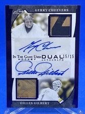2022 Leaf ITG Used Game Dual Purple /15 Gerry Cheevers Gilles Gilbert Auto HOF