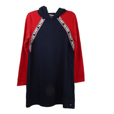 Tommy Hilfiger Hooded Sweatshirt Dress Women's Petite Size PM Blue Red Logo