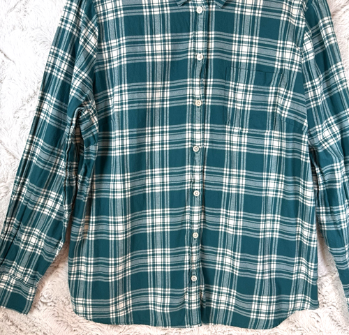 J Crew Plaid Flannel Shirt Womens XL Button Up Collared Jade Green Cotton Soft - Picture 4 of 10