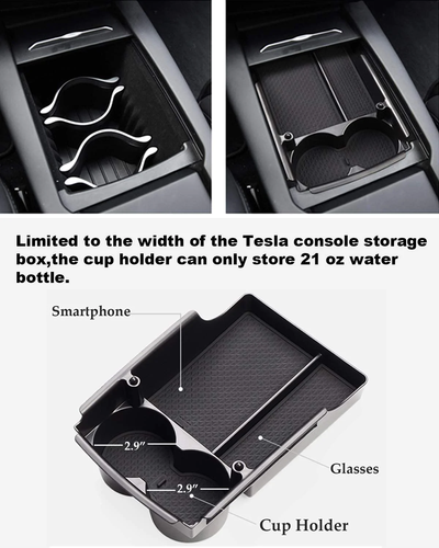 Tesla Model S, X, Mittelkonsole Aufbewahrungsbox Organizer mit Getränkehalter - Bild 3 von 4