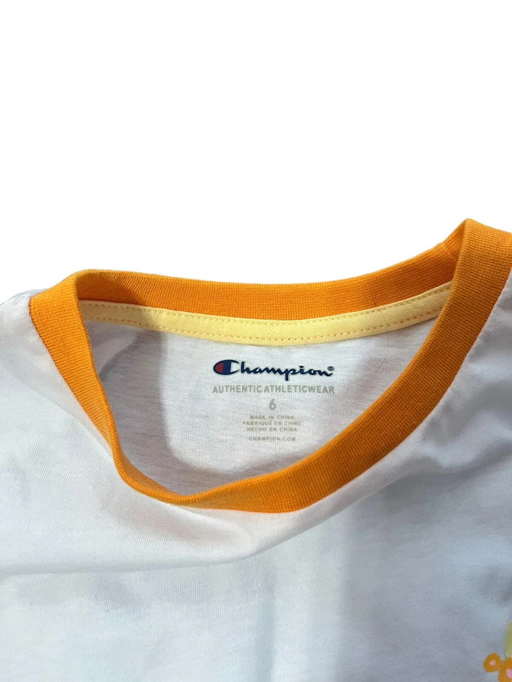 Champion Girls Short Sleeve Girl T-shirt, White Size 6 Floral Cropped - Image 3 of 4