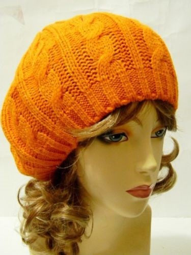 Knit Crochet Beret Beanie Woven Braided Design Fashion NEW Gray Orange New - Picture 4 of 7
