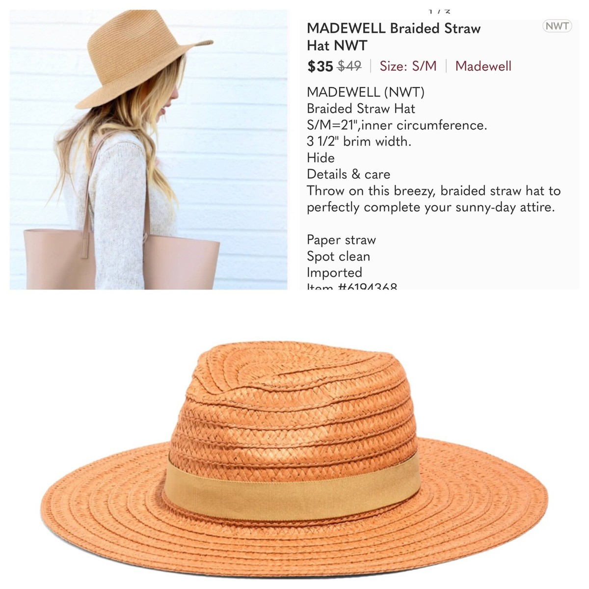 Madewell Packable Braided Straw Hat Size M/L Madewell Packable Braided Straw Hat In Warm | Mercari main image 2