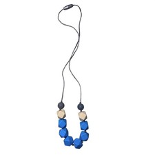 Itzy Ritzy Silicone Chewable Mom Necklace Blue/Tan Geometric Beads