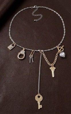 Steamounk Padlock Key Necklace Zara Heart Toggle Chain Silver Gold Boho Gothic