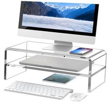 Clear Acrylic Monitor Stand Riser 2 Tier, 5.12 Inches High Clear Computer Desk
