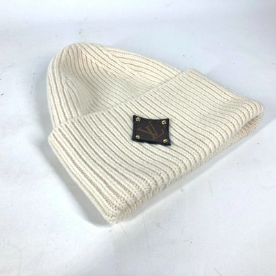 Louis vuitton Mütze Monogram M76707 Patch Bonnet LV Beanie Strickmütze Weiß Auth
