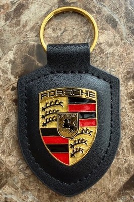 Like New Genuine Porsche Crest Key Ring - Black Leather
